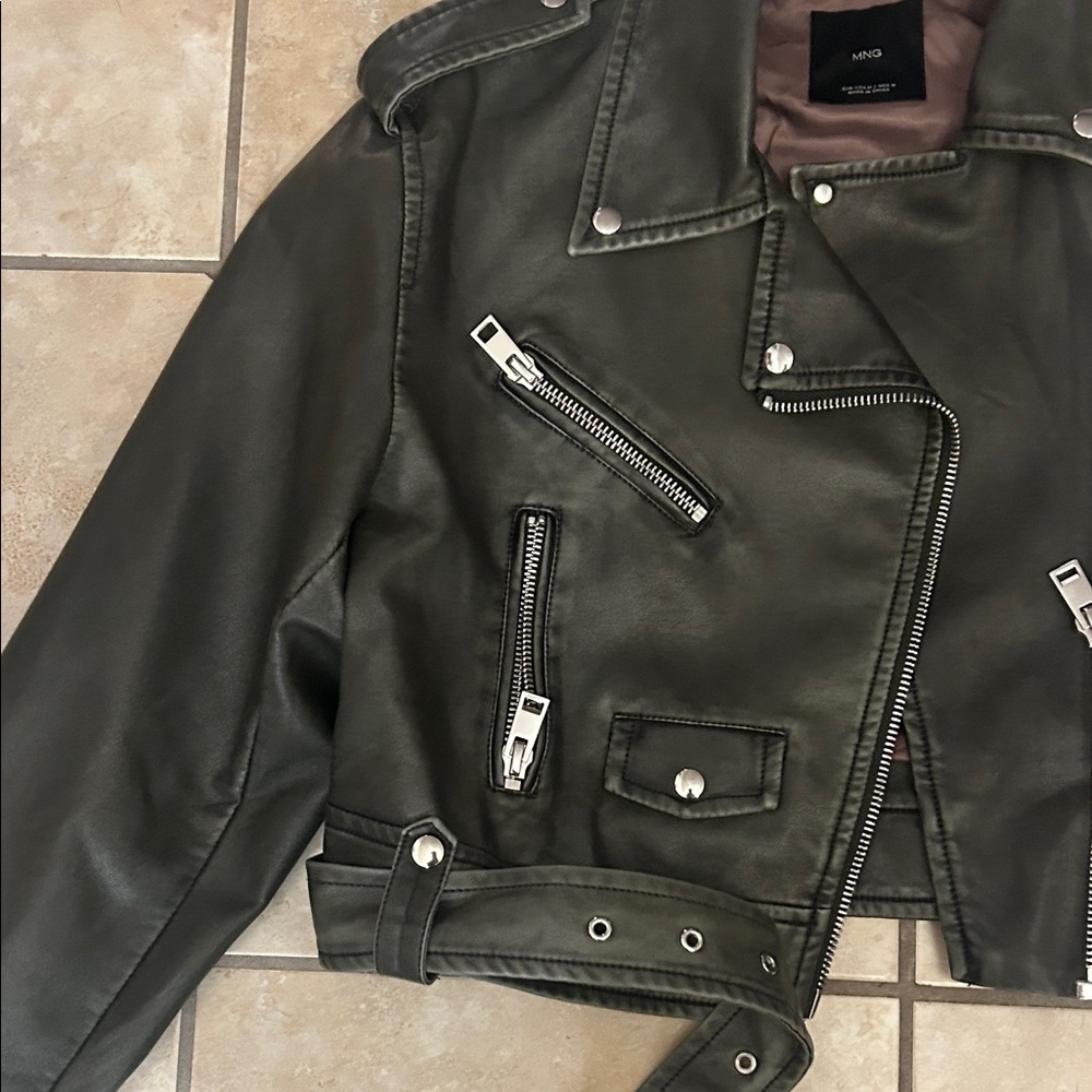 Mango Black faux Leather Biker Jacket - Picture 3 of 4